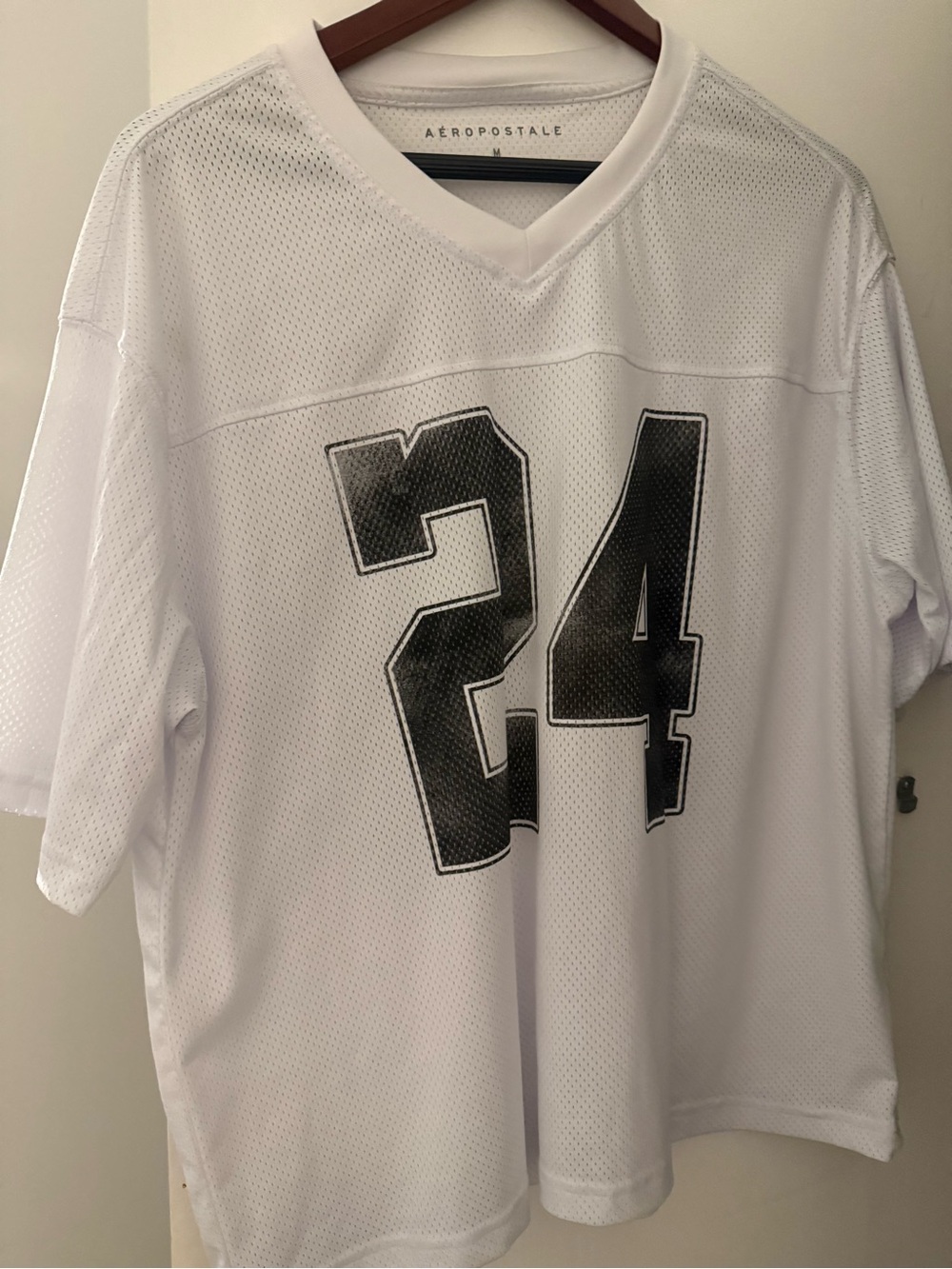 Aeropostale White Mesh Jersey with Black '24' Graphic